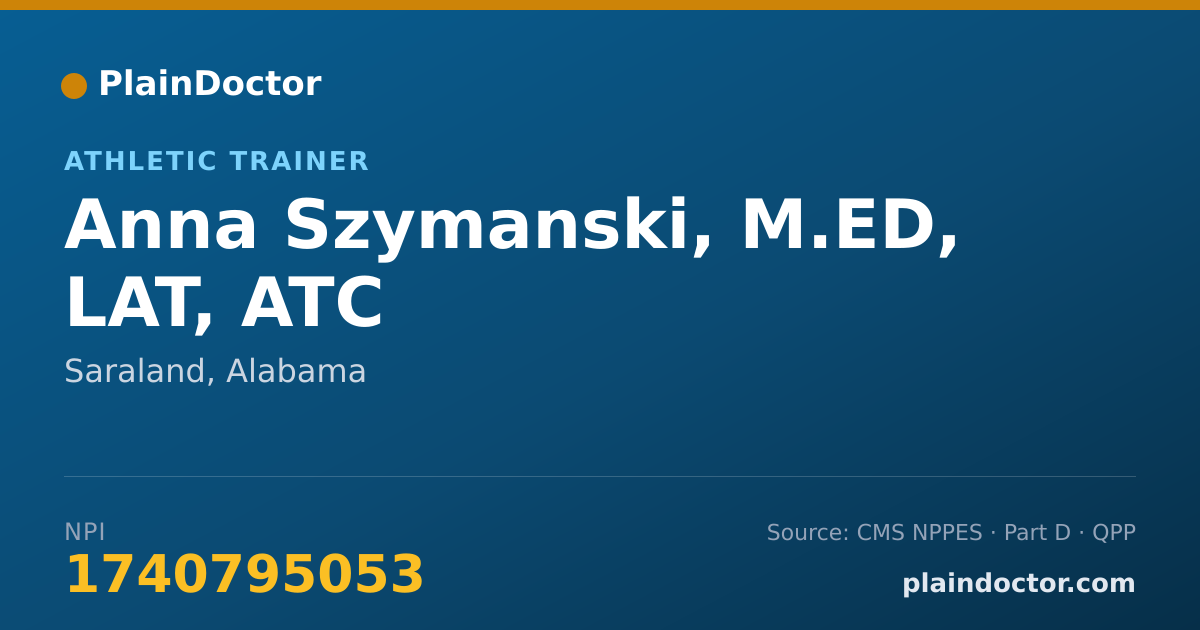 Shareable card for Anna Szymanski, M.ED, LAT, ATC - Athletic Trainer, Saraland, AL