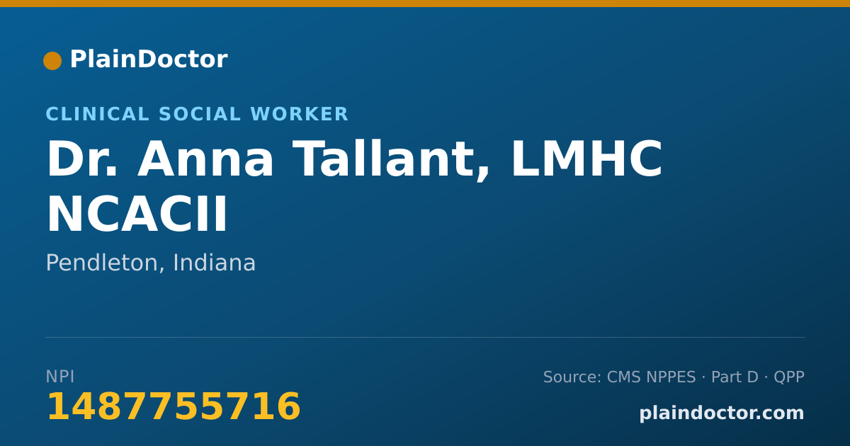 Shareable card for Anna Tallant, LMHC NCACII - Clinical Social Worker, Pendleton, IN