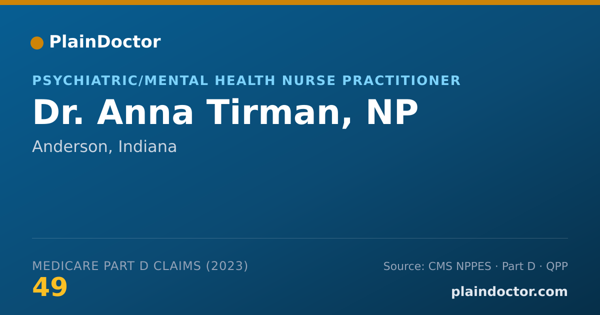 Shareable card for Anna Tirman, NP - Psychiatric/Mental Health Nurse Practitioner, Anderson, IN