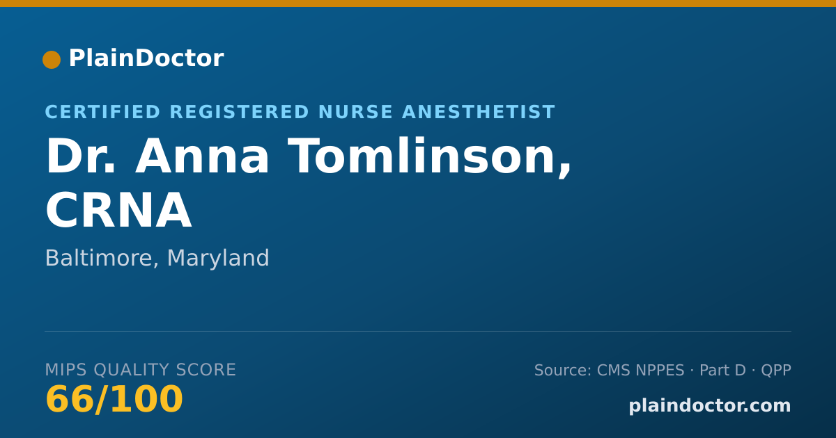Shareable card for Anna Tomlinson, CRNA - Certified Registered Nurse Anesthetist, Baltimore, MD