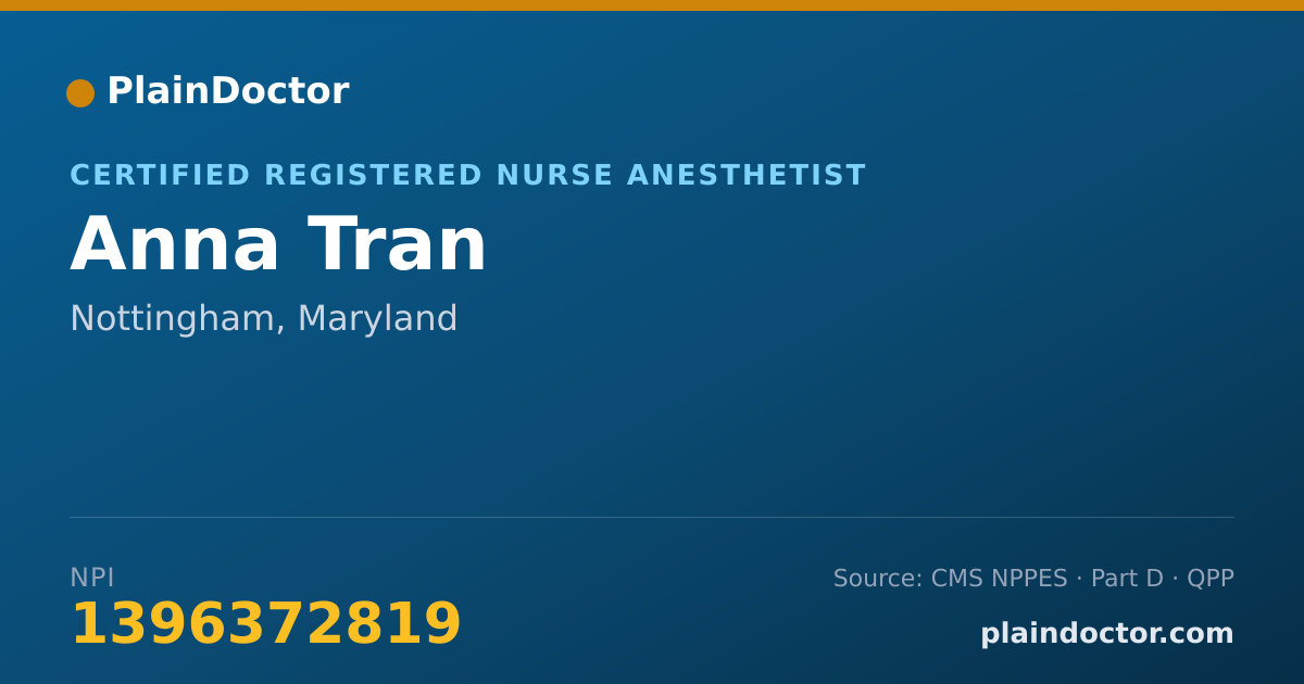 Shareable card for Anna Tran - Certified Registered Nurse Anesthetist, Nottingham, MD