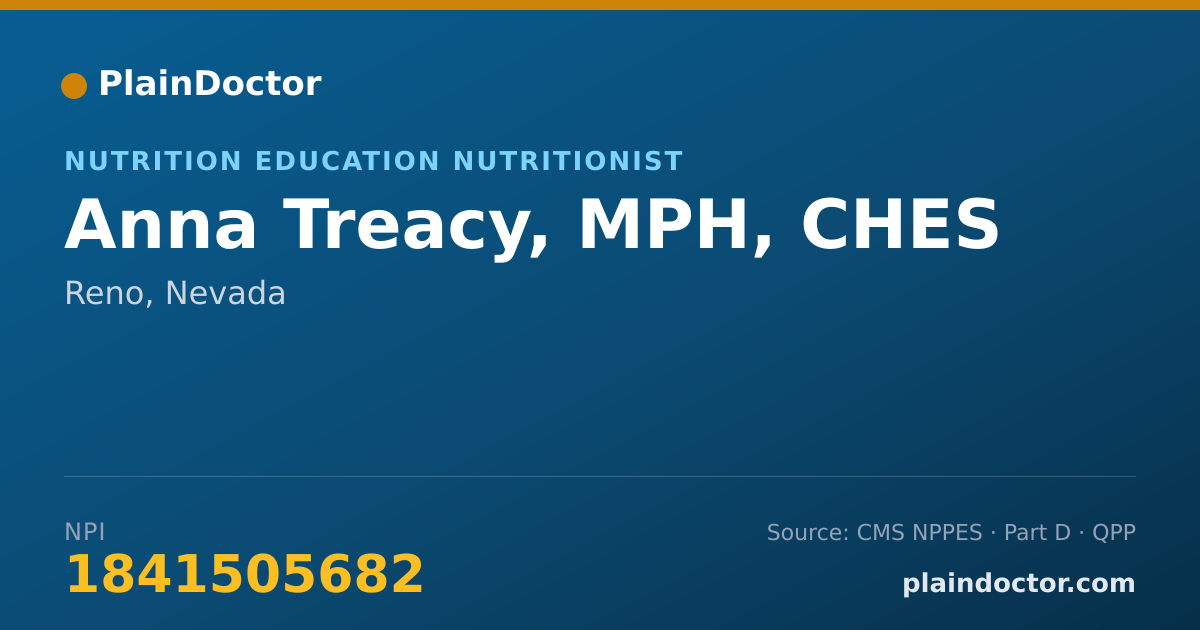 Shareable card for Anna Treacy, MPH, CHES - Nutrition Education Nutritionist, Reno, NV