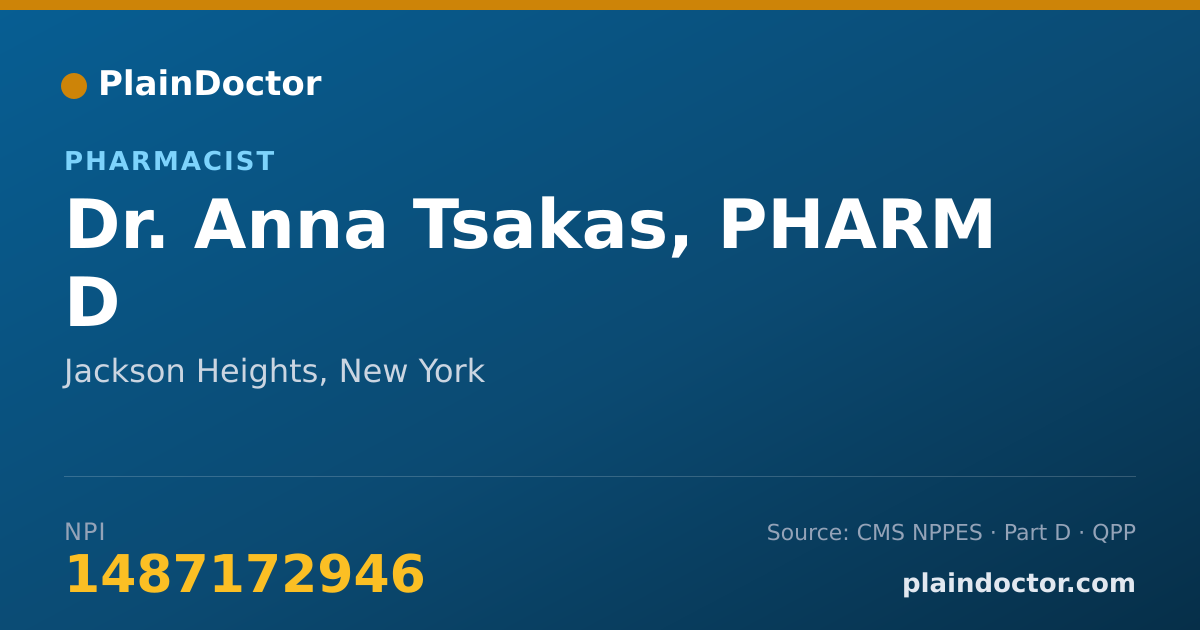 Shareable card for Anna Tsakas, PHARM D - Pharmacist, Jackson Heights, NY