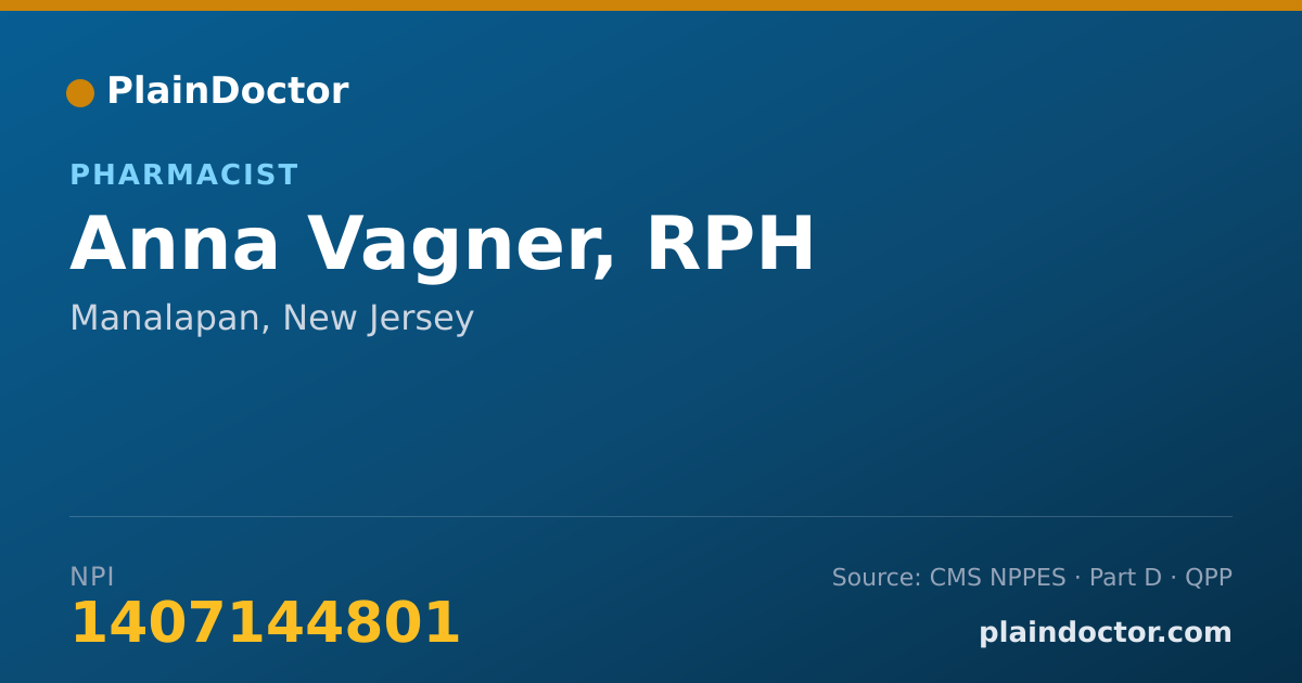 Shareable card for Anna Vagner, RPH - Pharmacist, Manalapan, NJ