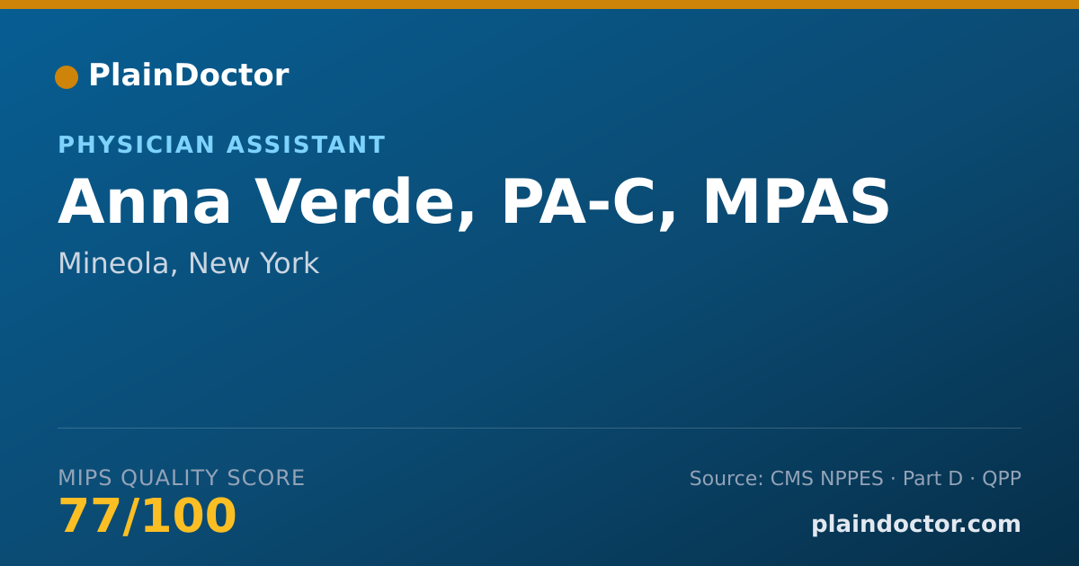 Shareable card for Anna Verde, PA-C, MPAS - Physician Assistant, Mineola, NY
