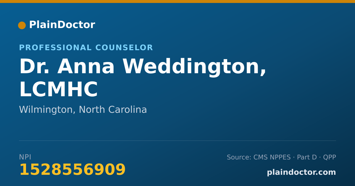 Shareable card for Anna Weddington, LCMHC - Professional Counselor, Wilmington, NC