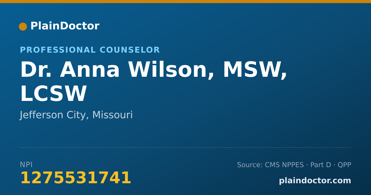 Shareable card for Anna Wilson, MSW, LCSW - Professional Counselor, Jefferson City, MO