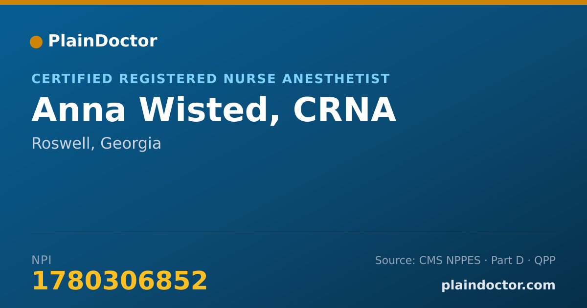 Shareable card for Anna Wisted, CRNA - Certified Registered Nurse Anesthetist, Roswell, GA