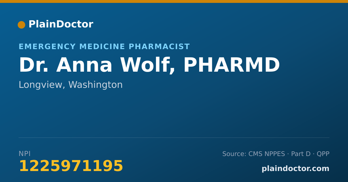 Shareable card for Anna Wolf, PHARMD - Emergency Medicine Pharmacist, Longview, WA