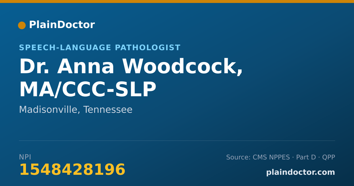 Shareable card for Anna Woodcock, MA/CCC-SLP - Speech-Language Pathologist, Madisonville, TN