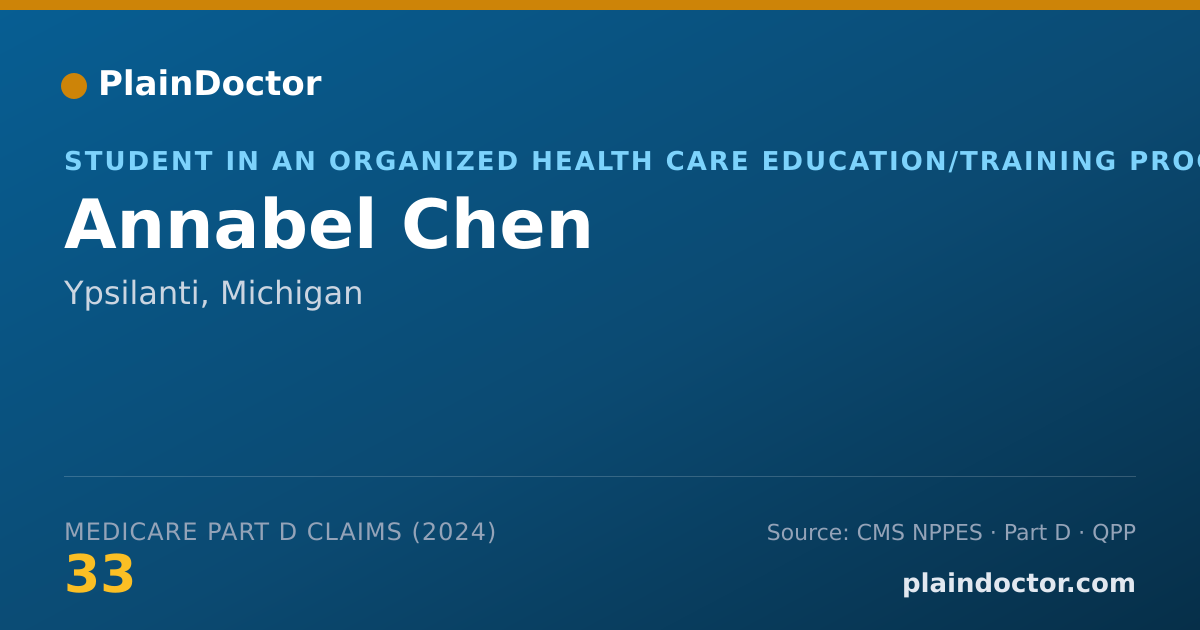Shareable card for Annabel Chen - Student in an Organized Health Care Education/Training Program, Ypsilanti, MI