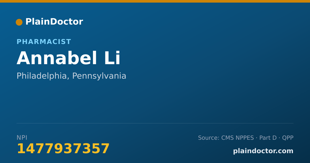 Shareable card for Annabel Li - Pharmacist, Philadelphia, PA
