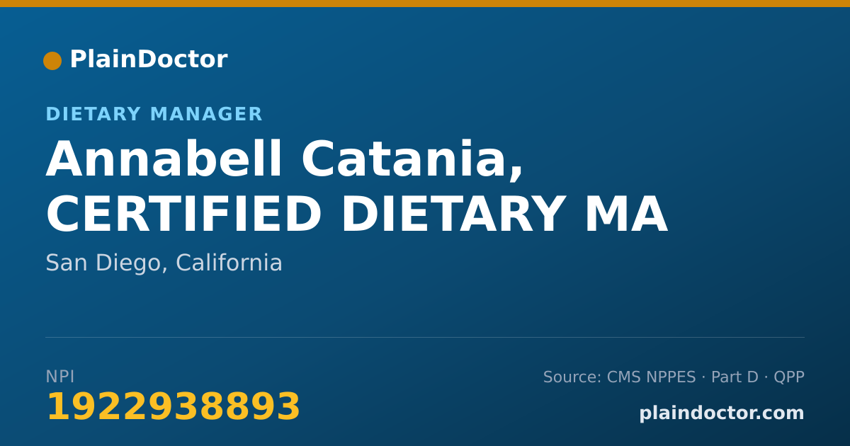Shareable card for Annabell Catania, CERTIFIED DIETARY MA - Dietary Manager, San Diego, CA