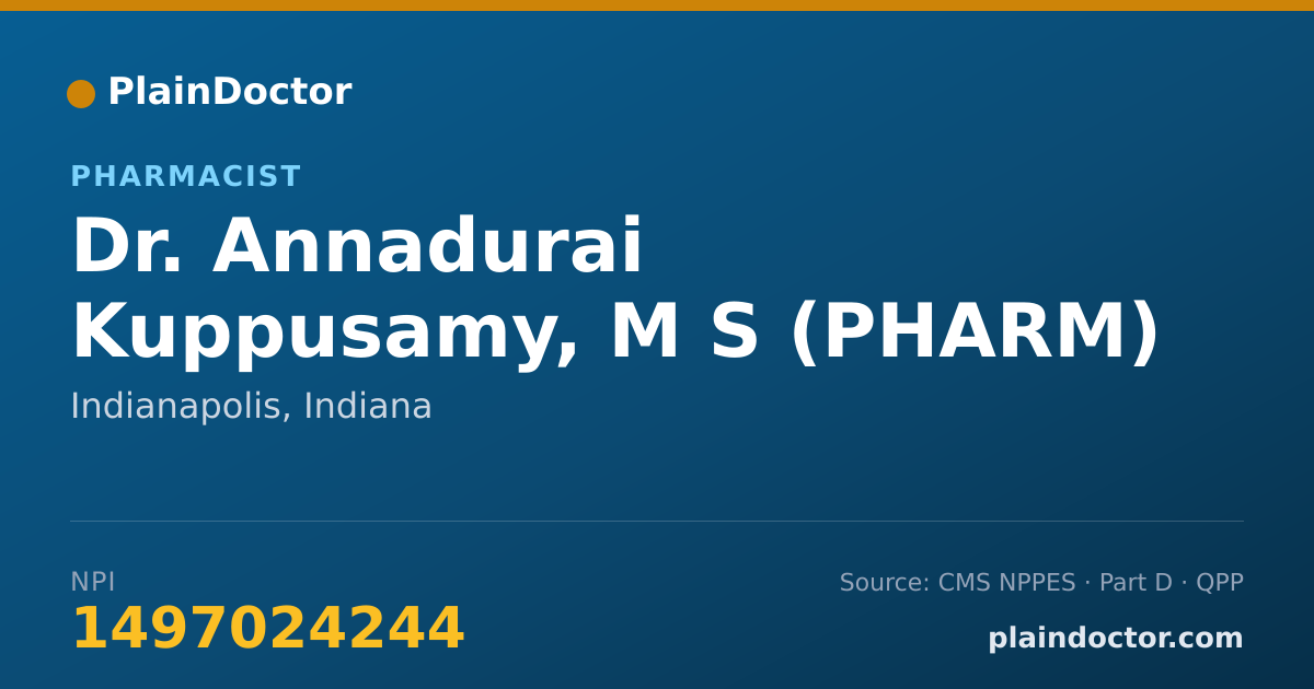 Shareable card for Annadurai Kuppusamy, M S (PHARM) RPH - Pharmacist, Indianapolis, IN