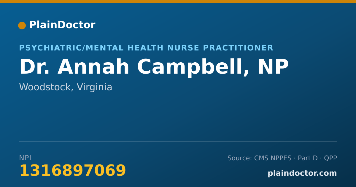 Shareable card for Annah Campbell, NP - Psychiatric/Mental Health Nurse Practitioner, Woodstock, VA