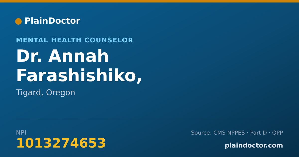 Shareable card for Annah Farashishiko, COUNSELOR - Mental Health Counselor, Tigard, OR