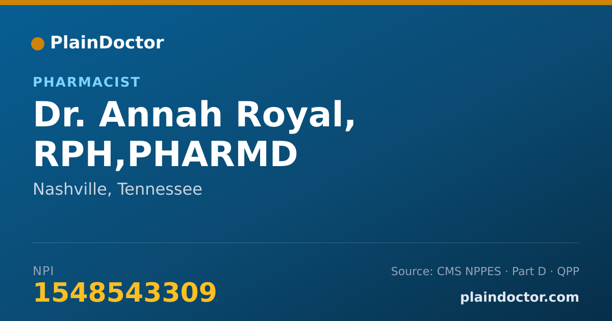 Shareable card for Annah Royal, RPH,PHARMD - Pharmacist, Nashville, TN