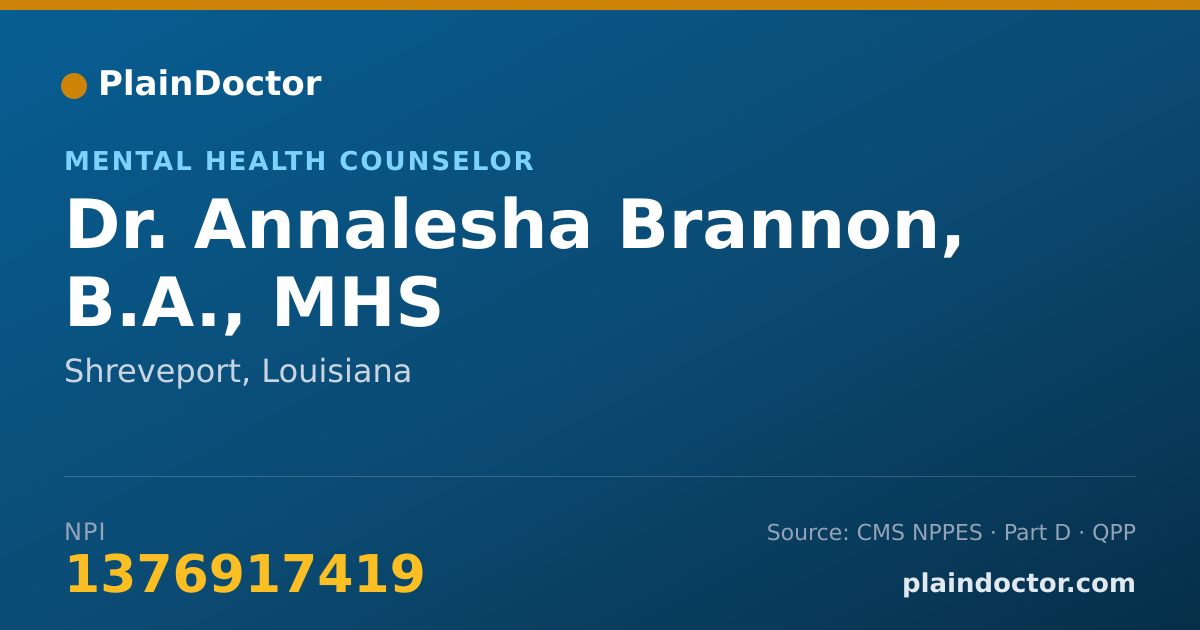 Shareable card for Annalesha Brannon, B.A., MHS - Mental Health Counselor, Shreveport, LA