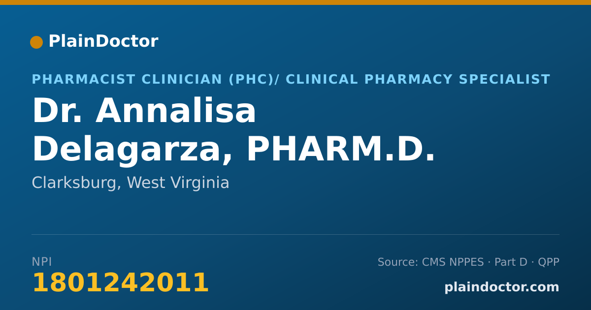 Shareable card for Annalisa Delagarza, PHARM.D. - Pharmacist Clinician (PhC)/ Clinical Pharmacy Specialist, Clarksburg, WV