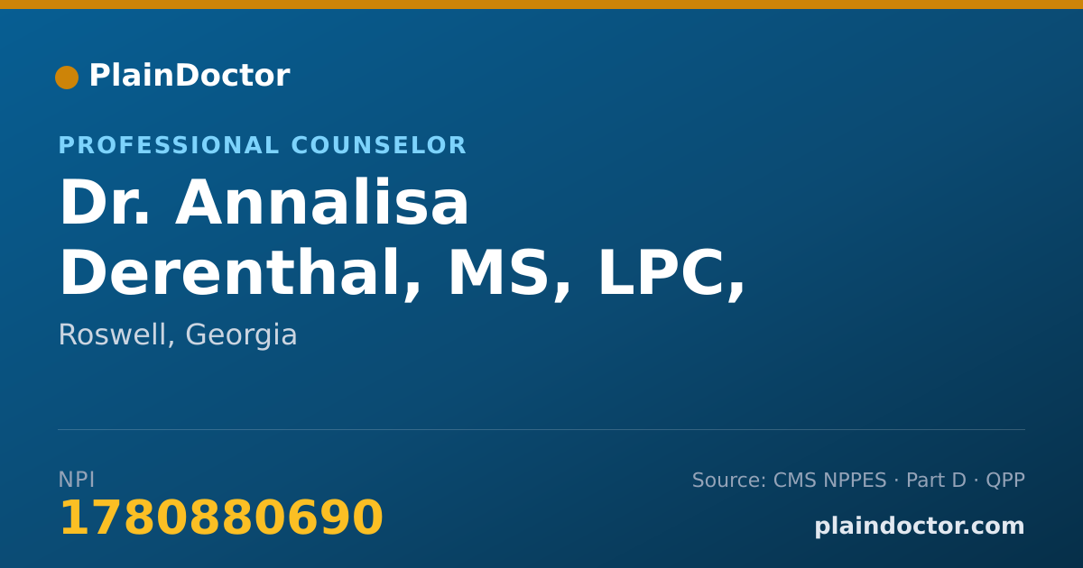 Shareable card for Annalisa Derenthal, MS, LPC, NCC - Professional Counselor, Roswell, GA