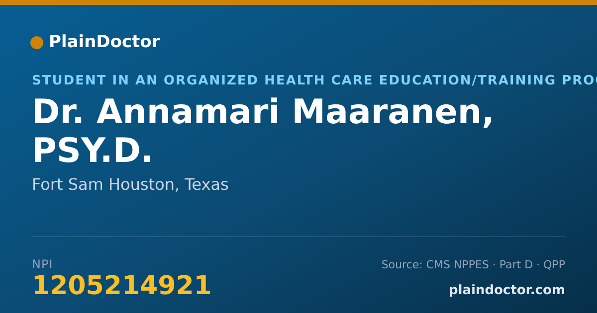 Shareable card for Annamari Maaranen, PSY.D. - Student in an Organized Health Care Education/Training Program, Fort Sam Houston, TX