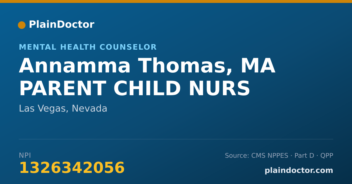 Shareable card for Annamma Thomas, MA PARENT CHILD NURS - Mental Health Counselor, Las Vegas, NV