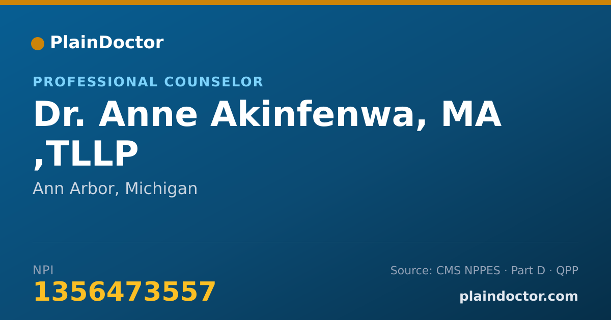 Shareable card for Anne Akinfenwa, MA ,TLLP - Professional Counselor, Ann Arbor, MI