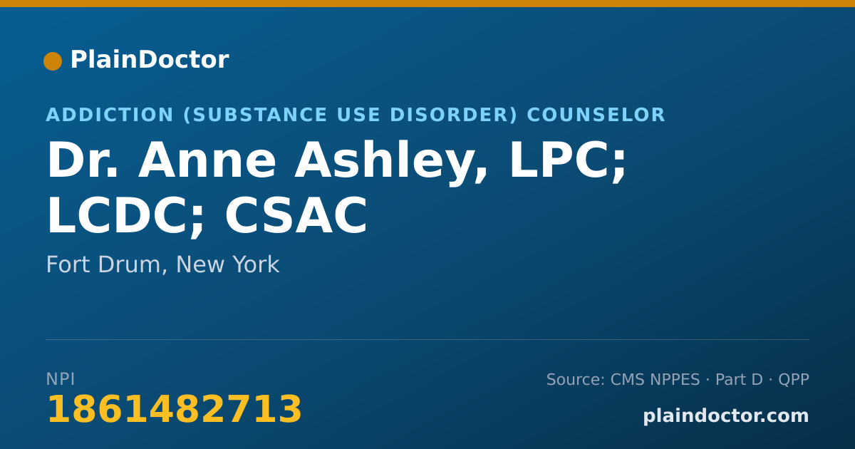 Shareable card for Anne Ashley, LPC; LCDC; CSAC - Addiction (Substance Use Disorder) Counselor, Fort Drum, NY