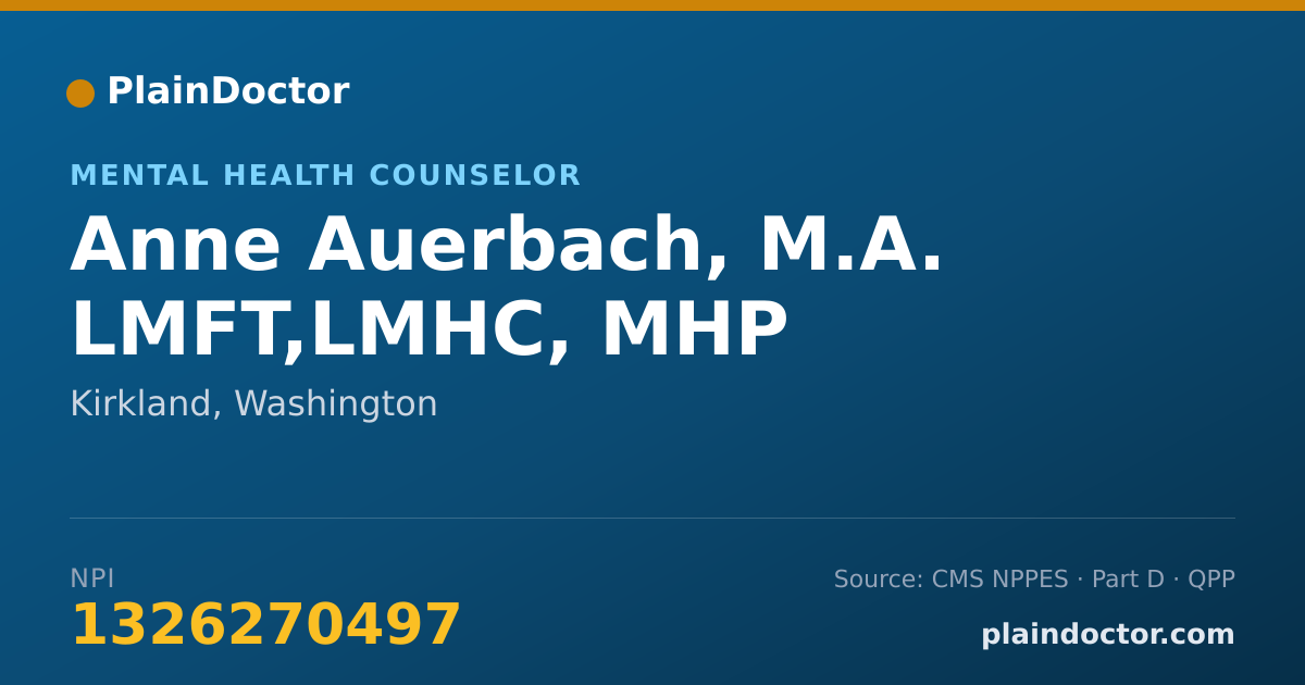 Shareable card for Anne Auerbach, M.A. LMFT,LMHC, MHP - Mental Health Counselor, Kirkland, WA