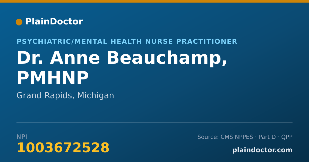 Shareable card for Anne Beauchamp, PMHNP - Psychiatric/Mental Health Nurse Practitioner, Grand Rapids, MI