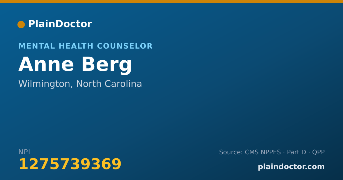 Shareable card for Anne Berg - Mental Health Counselor, Wilmington, NC