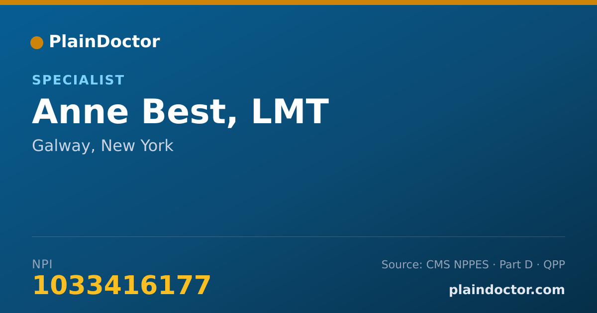 Shareable card for Anne Best, LMT - Specialist, Galway, NY