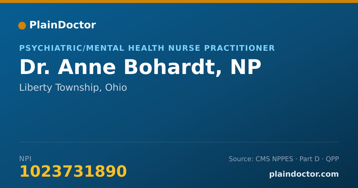 Shareable card for Anne Bohardt, NP - Psychiatric/Mental Health Nurse Practitioner, Liberty Township, OH
