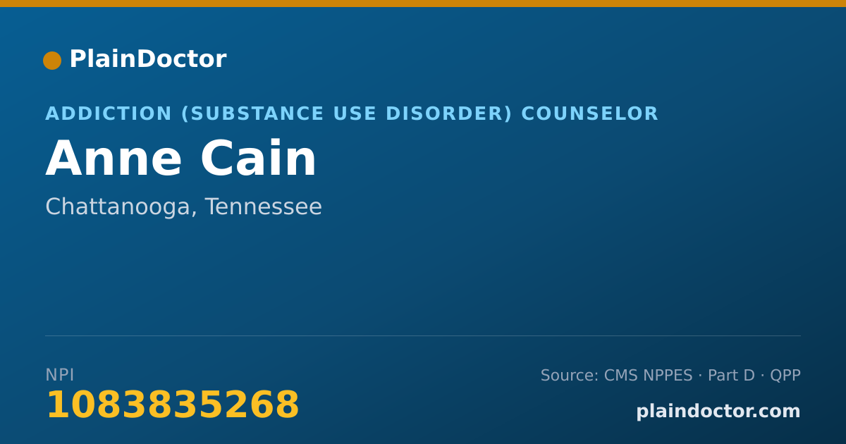 Shareable card for Anne Cain - Addiction (Substance Use Disorder) Counselor, Chattanooga, TN