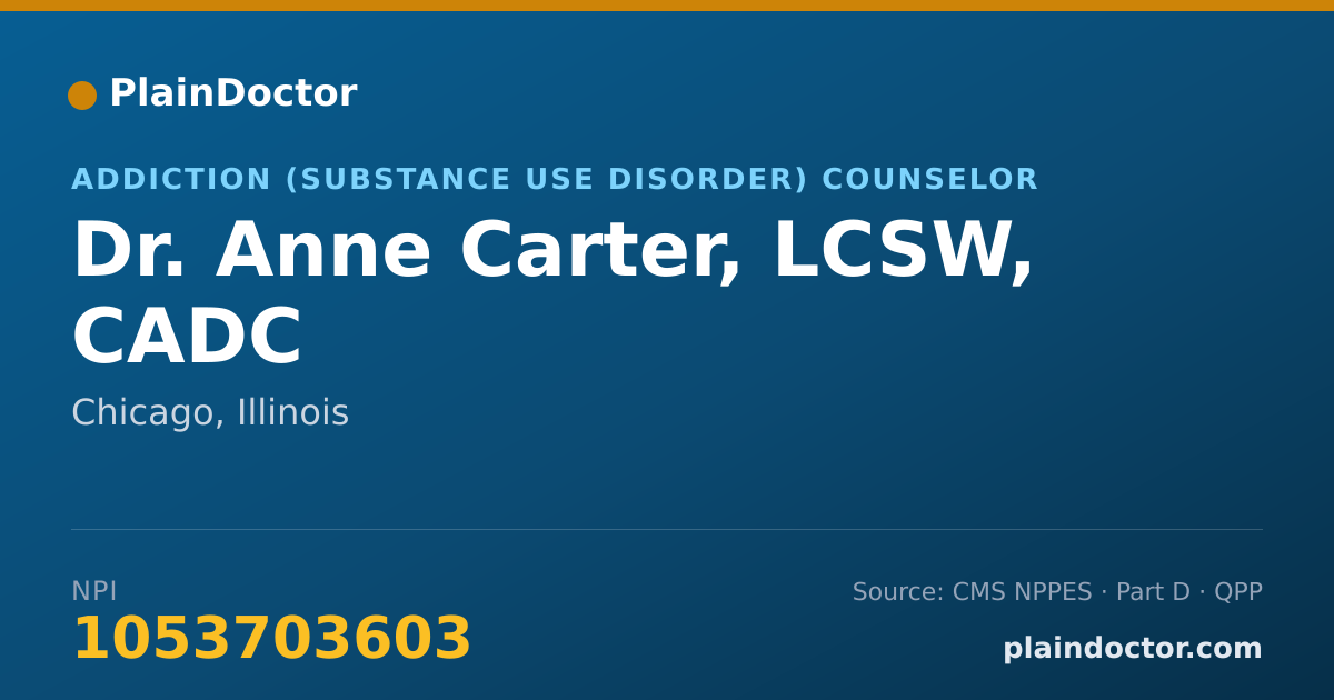 Shareable card for Anne Carter, LCSW, CADC - Addiction (Substance Use Disorder) Counselor, Chicago, IL