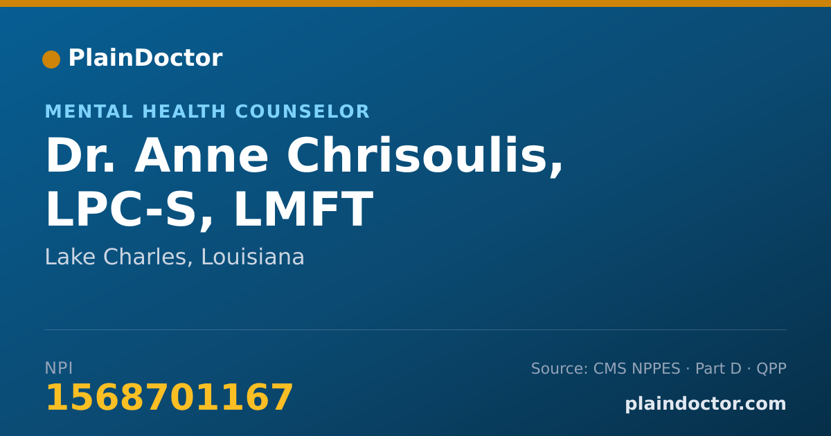 Shareable card for Anne Chrisoulis, LPC-S, LMFT - Mental Health Counselor, Lake Charles, LA