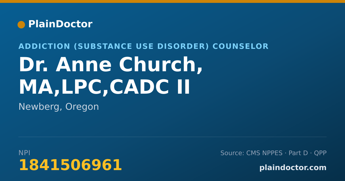 Shareable card for Anne Church, MA,LPC,CADC II - Addiction (Substance Use Disorder) Counselor, Newberg, OR
