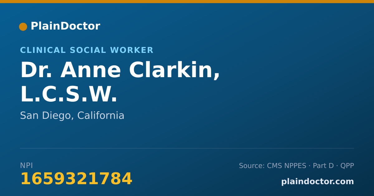 Shareable card for Anne Clarkin, L.C.S.W. - Clinical Social Worker, San Diego, CA