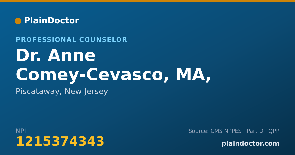 Shareable card for Anne Comey-Cevasco, MA, LPC, ACS - Professional Counselor, Piscataway, NJ