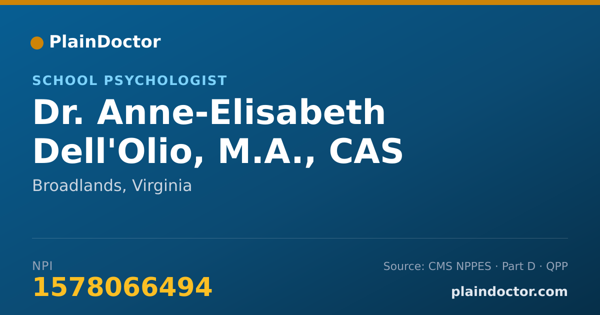 Shareable card for Anne-Elisabeth Dell'Olio, M.A., CAS - School Psychologist, Broadlands, VA