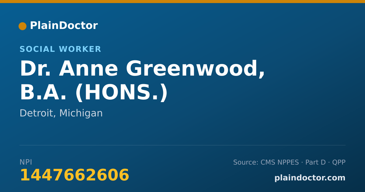 Shareable card for Anne Greenwood, B.A. (HONS.) - Social Worker, Detroit, MI