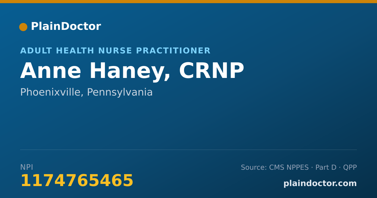 Shareable card for Anne Haney, CRNP - Adult Health Nurse Practitioner, Phoenixville, PA