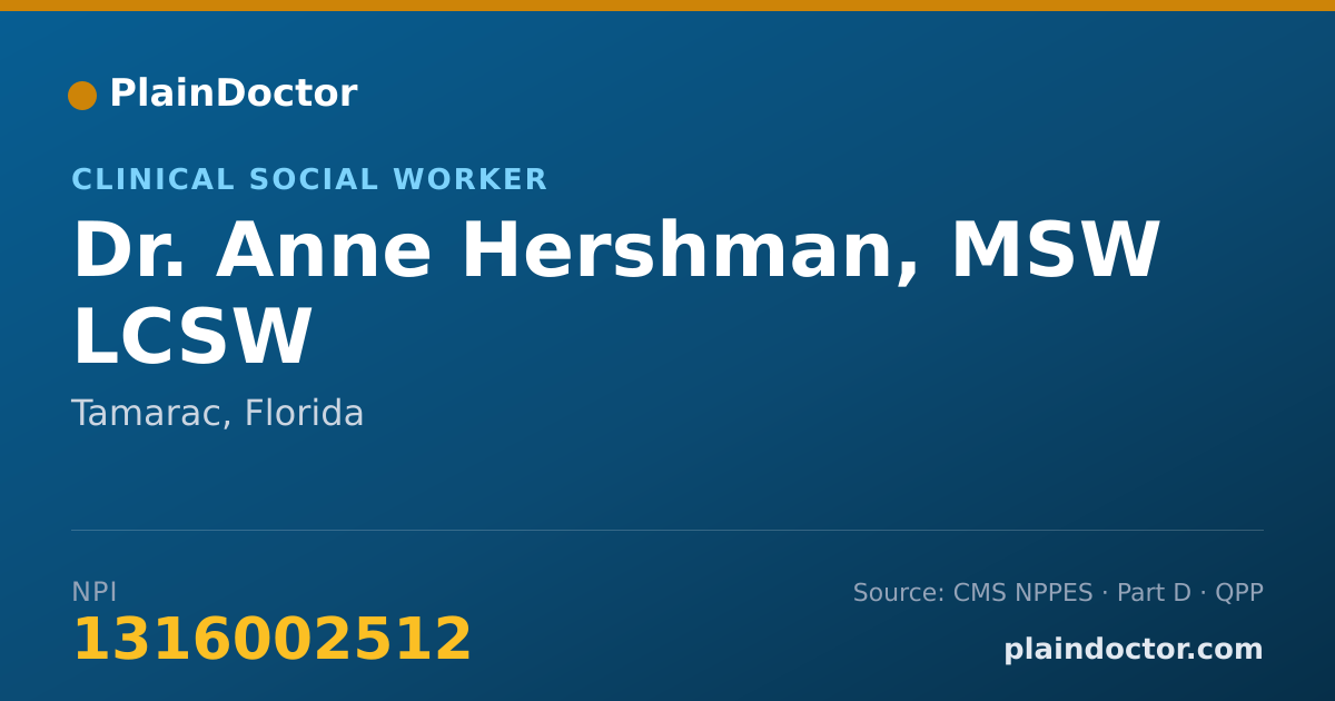 Shareable card for Anne Hershman, MSW LCSW - Clinical Social Worker, Tamarac, FL