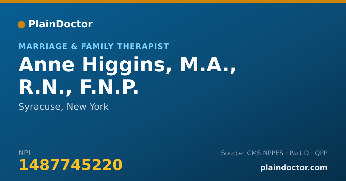 Shareable card for Anne Higgins, M.A., R.N., F.N.P. - Marriage & Family Therapist, Syracuse, NY