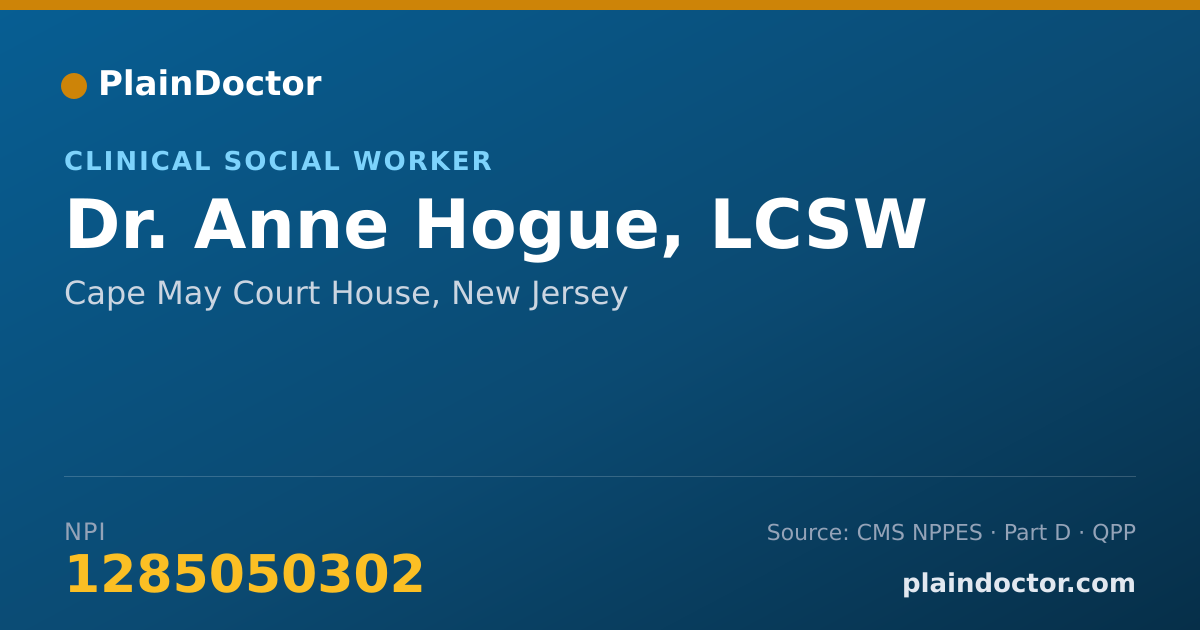 Shareable card for Anne Hogue, LCSW - Clinical Social Worker, Cape May Court House, NJ
