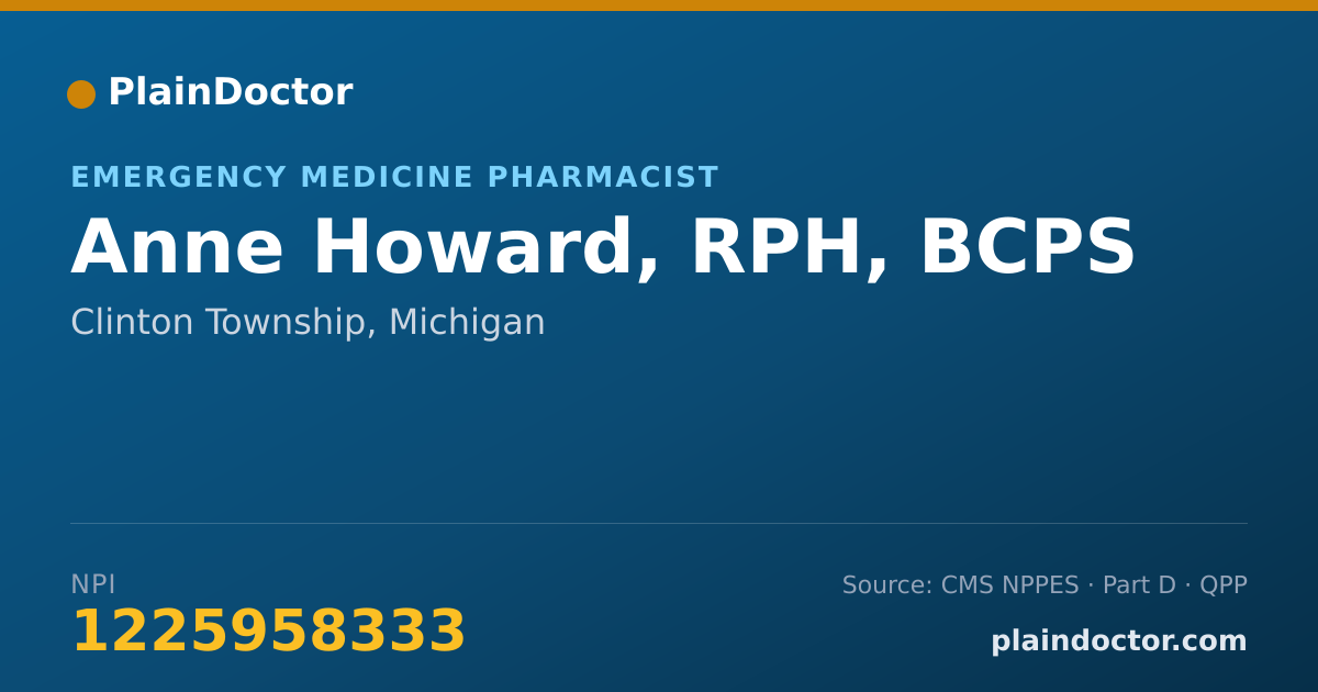 Shareable card for Anne Howard, RPH, BCPS - Emergency Medicine Pharmacist, Clinton Township, MI