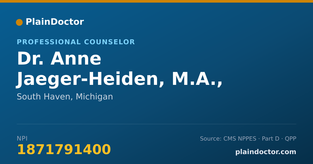 Shareable card for Anne Jaeger-Heiden, M.A., LPC - Professional Counselor, South Haven, MI