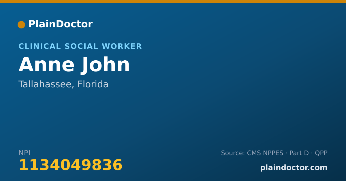 Shareable card for Anne John - Clinical Social Worker, Tallahassee, FL