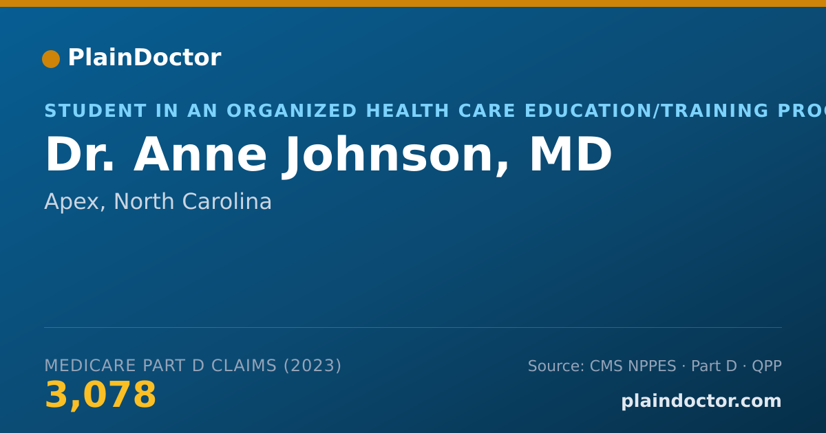 Shareable card for Anne Johnson, MD - Student in an Organized Health Care Education/Training Program, Apex, NC