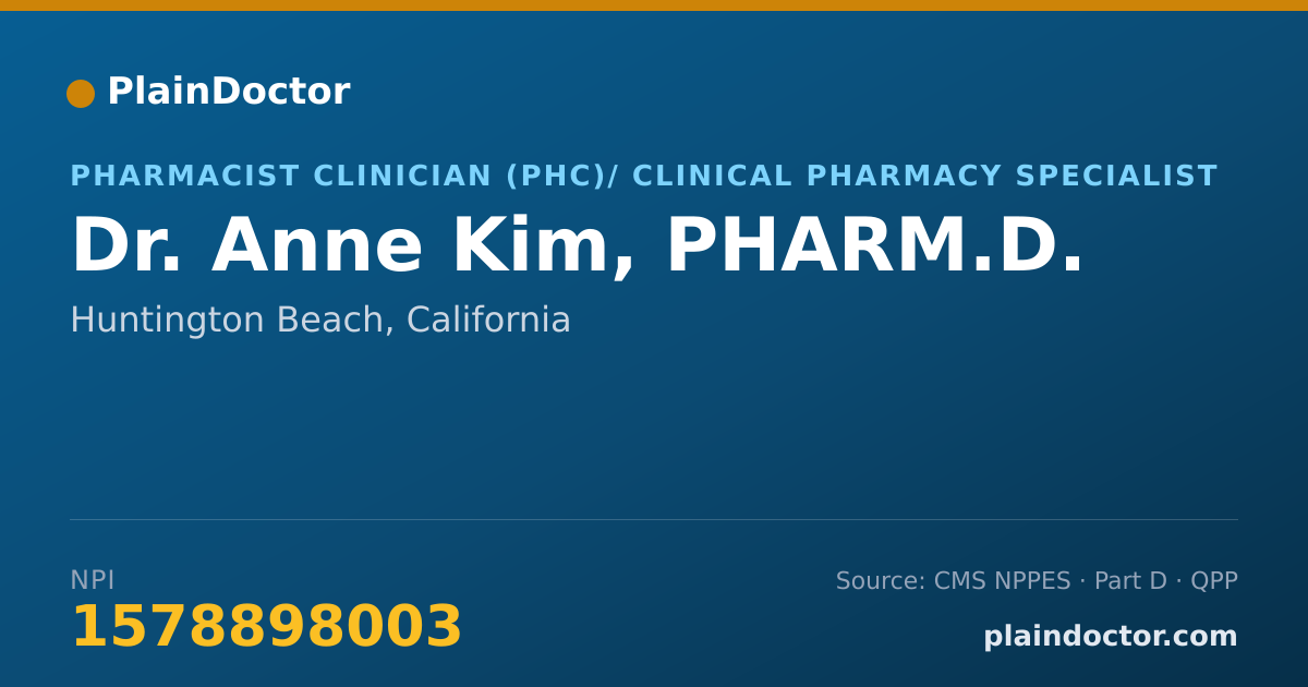 Shareable card for Anne Kim, PHARM.D. - Pharmacist Clinician (PhC)/ Clinical Pharmacy Specialist, Huntington Beach, CA